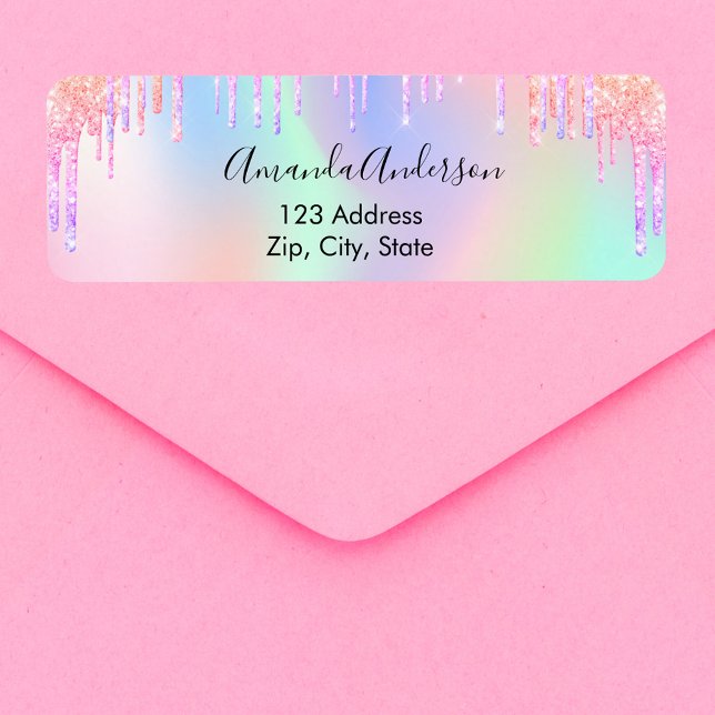 Holographic glitter drips unicorn return address (Von Creator hochgeladen)