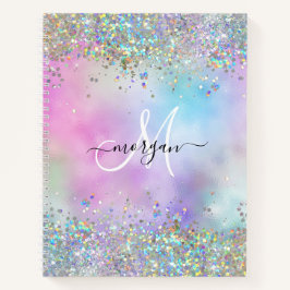 Holographic Glitter Rainbow Pastels Monogram Notizbuch
