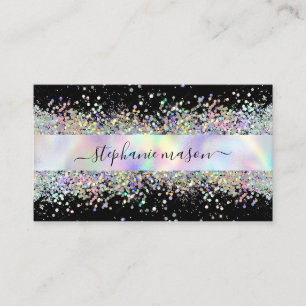 Holographic Glitzer Beauty Salon Black Telefonnummerkarte