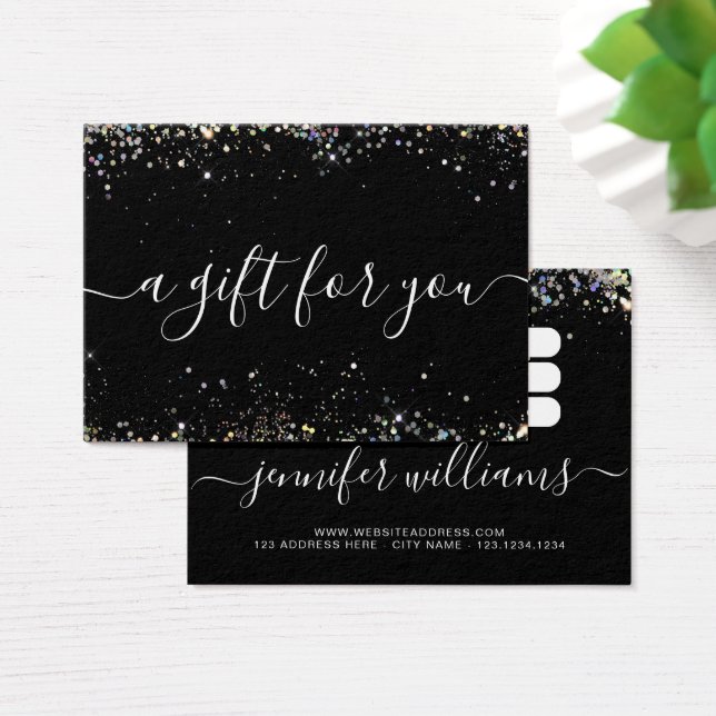 Holographic Glitzer Black Modern Gift Certificate (Schreibtisch)