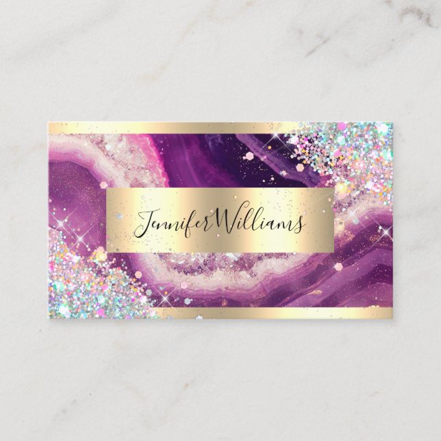 Holographic Glitzer Gold Foil Lila Amethyst Visitenkarte (Vorderseite)