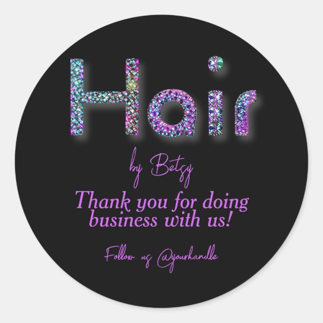 Holographic Glitzer Hair Stylist Salon Vielen Dank Runder Aufkleber (Vorderseite)