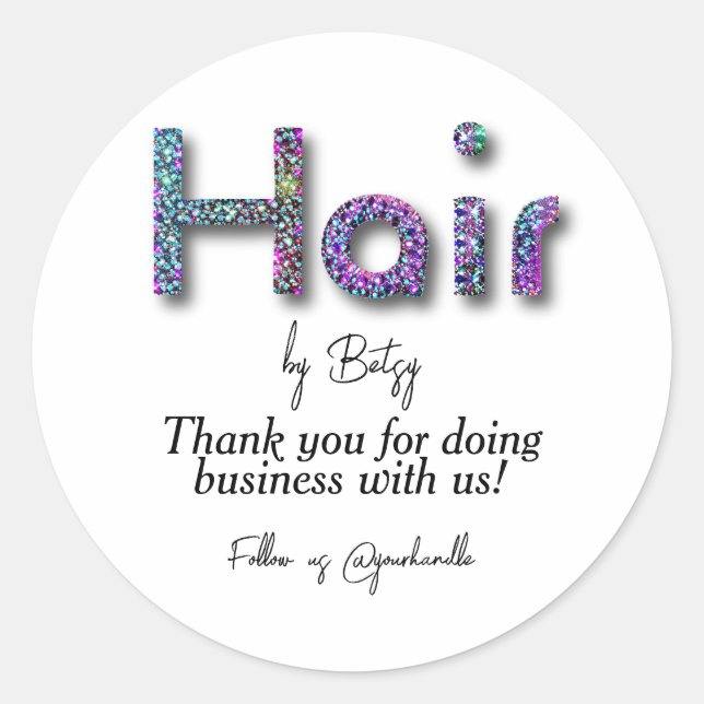 Holographic Glitzer Hair Stylist Salon Vielen Dank Runder Aufkleber (Vorderseite)