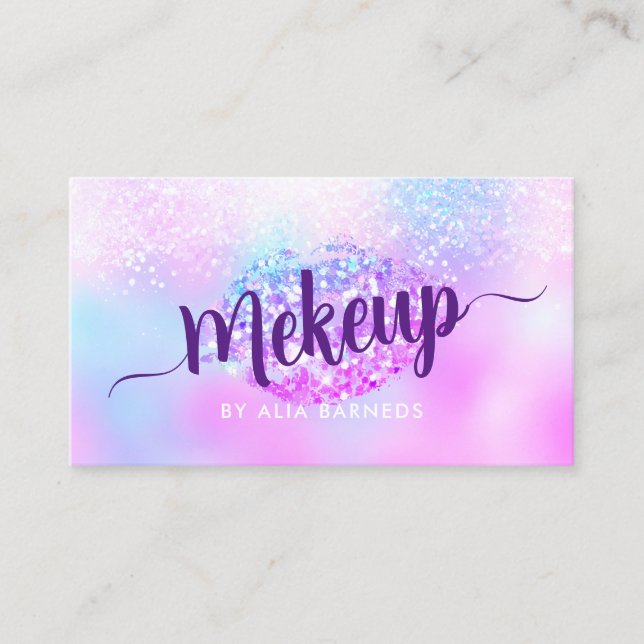 Holographic Glitzer Lip Lila Girly Business Card Telefonnummerkarte (Vorderseite)
