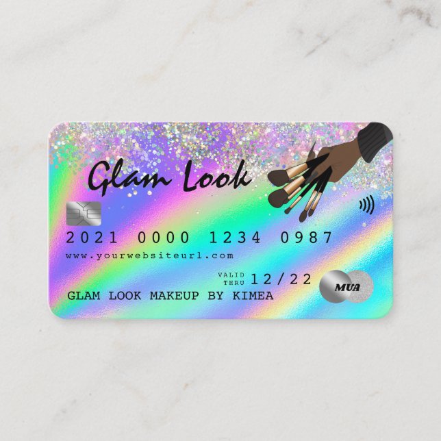 Holographic & Glitzer Makeup Artist Credit Card Visitenkarte (Vorderseite)