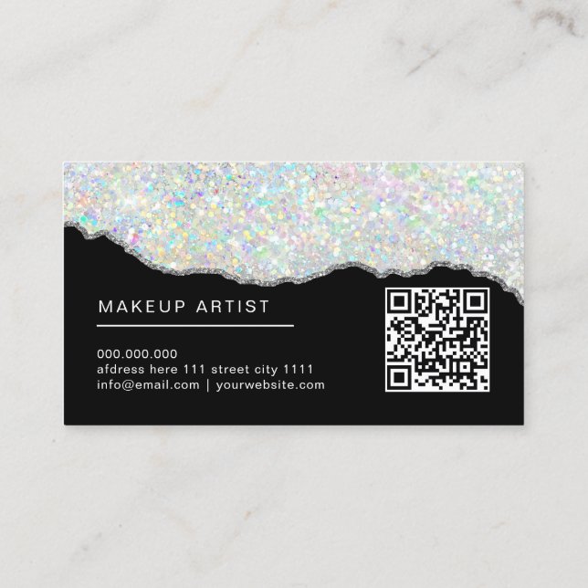 Holographic Glitzer Makeup Artist Silver Black Visitenkarte (Rückseite)