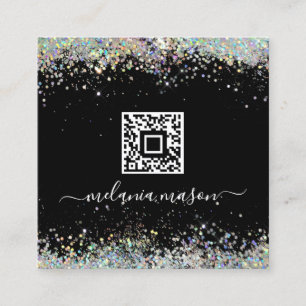 Holographic Glitzer Nail Artist Black QR Code Chic Quadratische Visitenkarte