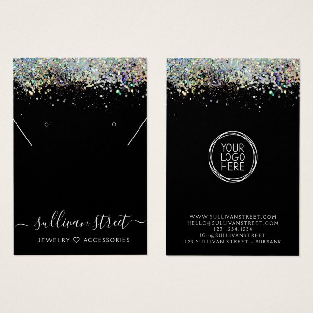 Holographic Glitzer Orings Necklace Display Card (Vorne & Hinten)