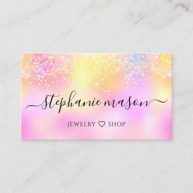 Holographic Glitzer Pastel Girly Business Card Telefonnummerkarte (Vorderseite)