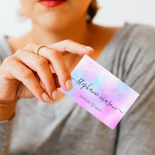 Holographic Glitzer Pastel Girly Business Card Telefonnummerkarte (Von Creator hochgeladen)