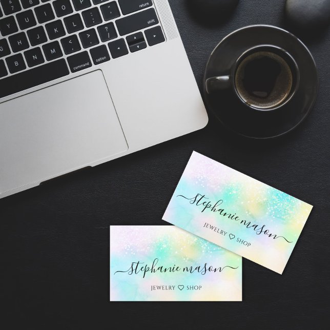 Holographic Glitzer Pastel Girly Business Card Telefonnummerkarte (Von Creator hochgeladen)