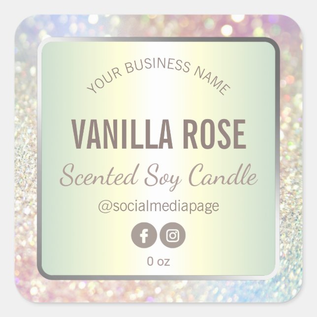 Holographic Glitzer Product Label Quadratischer Aufkleber (Vorderseite)