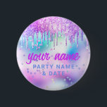 Holographic Glitzer Tropfen Lila Party Name Gefall Button<br><div class="desc">Diese niedliche Tags-Taste für benutzerdefinierte Holographic Glitzer Tropfen Pastel Unicorn Party Name mit Namen, Beruf und Firmenlogo ist einfach zu personalisieren. Ein farbenfrohes niedliches Business-Design in Baby-irisierenden Regenbogenpastellfarben, vollständig anpassbar, elegante Script-Kalligraphie-Schriftart und ein berufliches und klares Aussehen. Die holografische Namensschild-Taste ist in kleinen, mittleren, großen UND großen Größen erhältlich. Machen...</div>