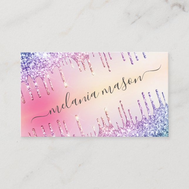 Holographic Glitzer Tropfens Makeup Artist Salon P Visitenkarte (Vorderseite)