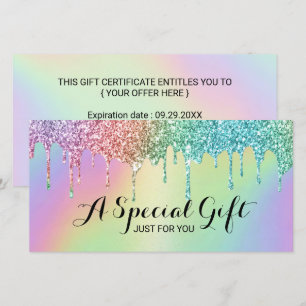Holographic Glitzer Tropfens Salon Geschenkgutsche