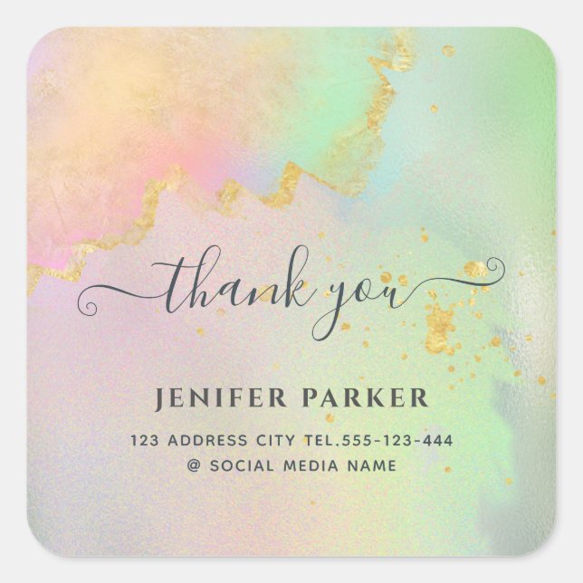 Holographic gold Aquarellschrift danke der Klasse Quadratischer Aufkleber (Vorderseite)