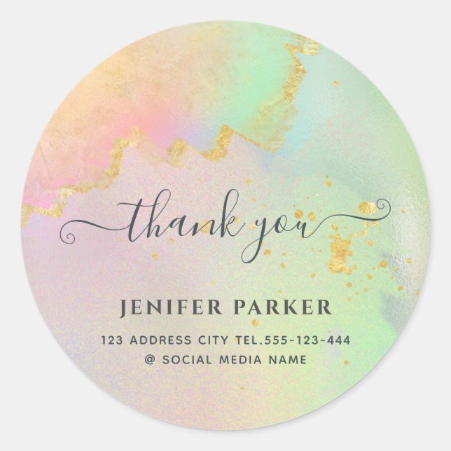 Holographic gold Aquarellschrift danke Runder Aufkleber (Vorderseite)