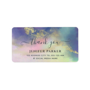Holographic gold Aquarellschrift danke squar Adressaufkleber