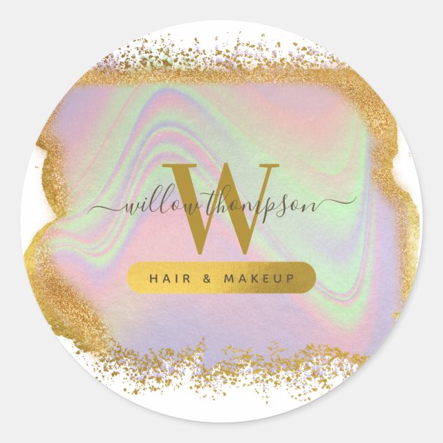 Holographic Gold Glitzer Modernes Haar & Makeup Runder Aufkleber (Vorderseite)