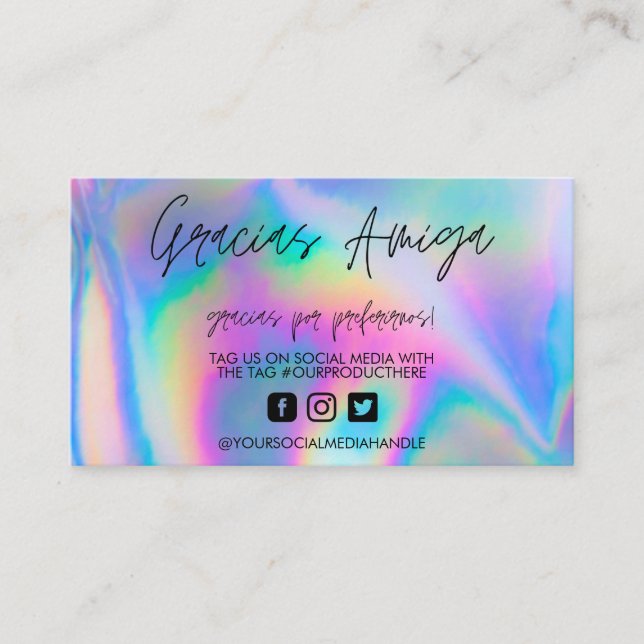 Holographic Gracias Trendy Salon Business Card Visitenkarte (Vorderseite)