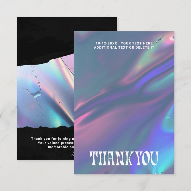 Holographic Groovy Retro Grunge Photo or Logo Dankeskarte (Vorne/Hinten)