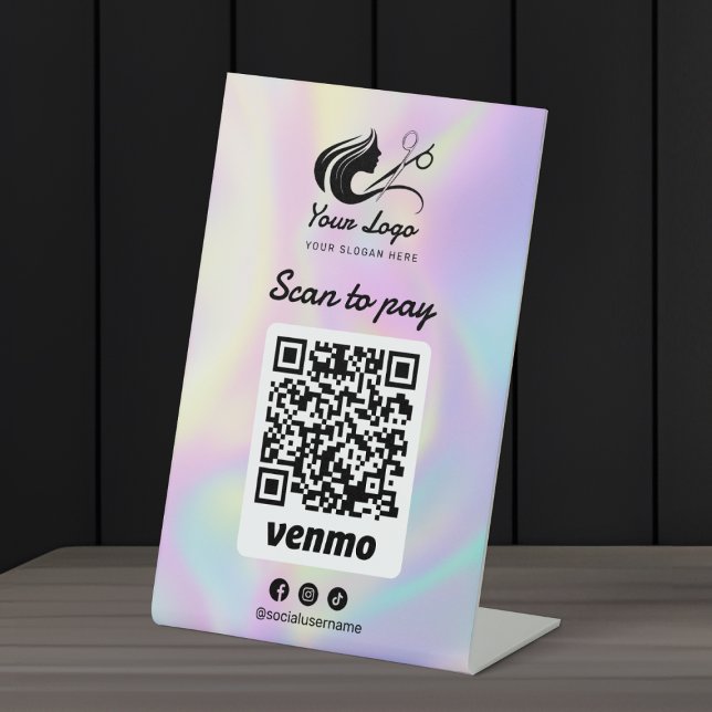 Holographic Hair Salon Logo Venmo Scan to Pay Sockelschild (Von Creator hochgeladen)