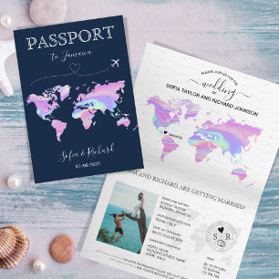Holographic Hochzeit in Urlaubsort Passport Weltka Einladung
