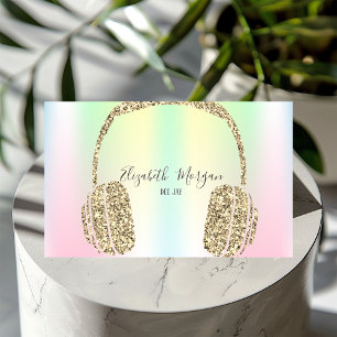 Holographic Iridescent Gold Glitzer Headphone DJ Visitenkarte