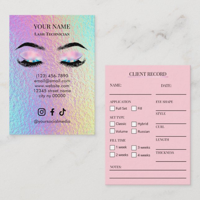 Holographic Lash Client Record Form Visitenkarte (Vorne/Hinten)