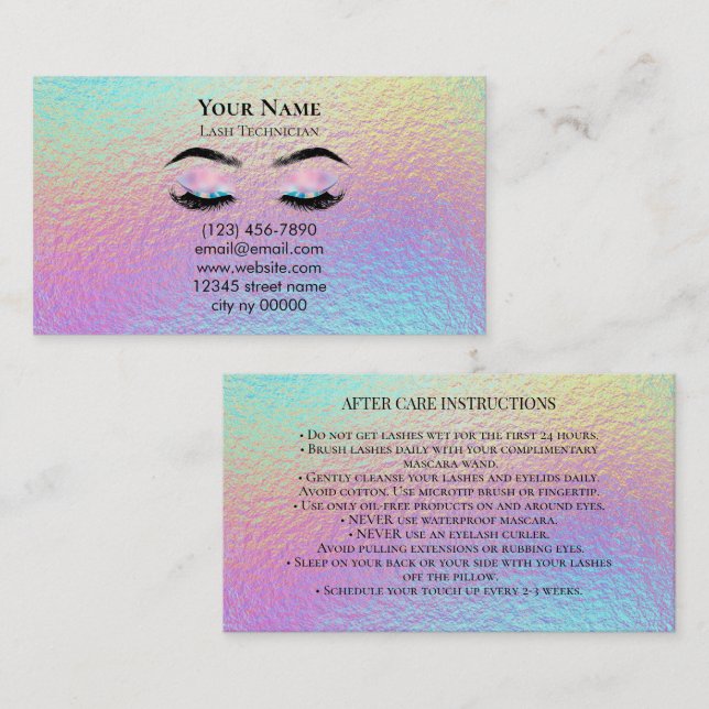 Holographic Lash Technician After care Card Terminkarte (Vorne/Hinten)