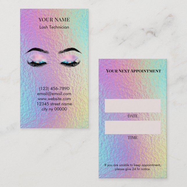 Holographic Lash Technician Appointment Card Terminkarte (Vorne/Hinten)