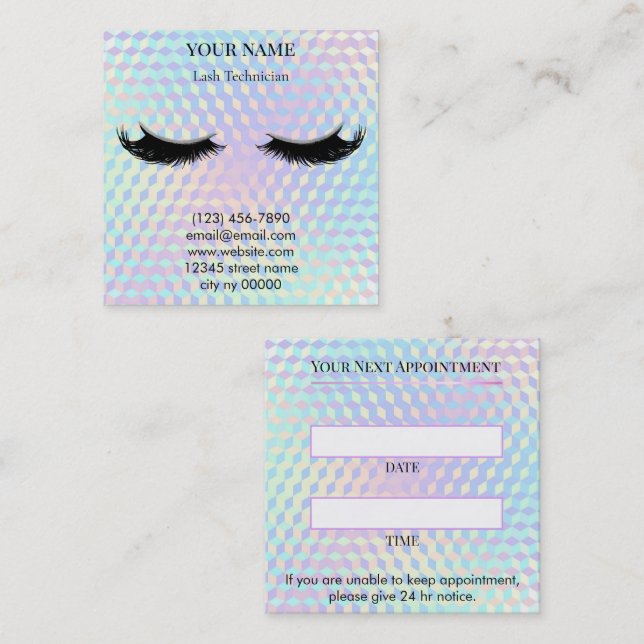 Holographic Lash Technician Appointment Card Terminkarte (Vorne/Hinten)