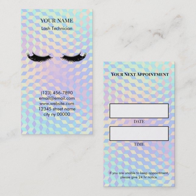 Holographic Lash Technician Appointment Card Terminkarte (Vorne/Hinten)