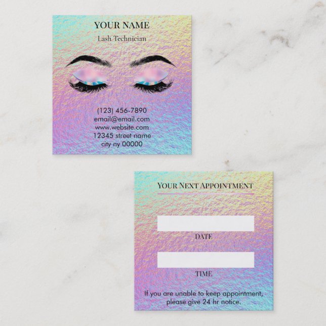Holographic Lash Technician Appointment Card Terminkarte (Vorne/Hinten)
