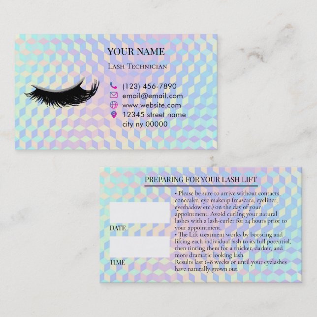 Holographic Lashes Before care Appointment Card Terminkarte (Vorne/Hinten)