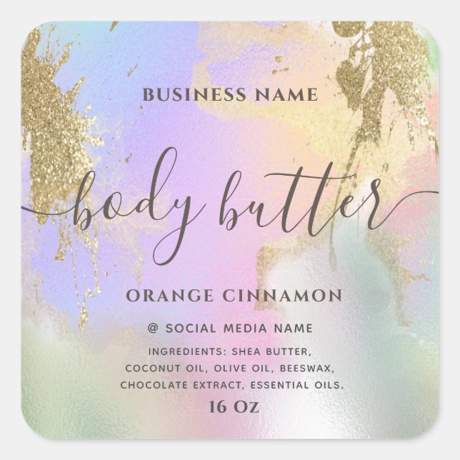 Holographic Liquide Glitzer Quadratischer Aufkleber (Vorderseite)