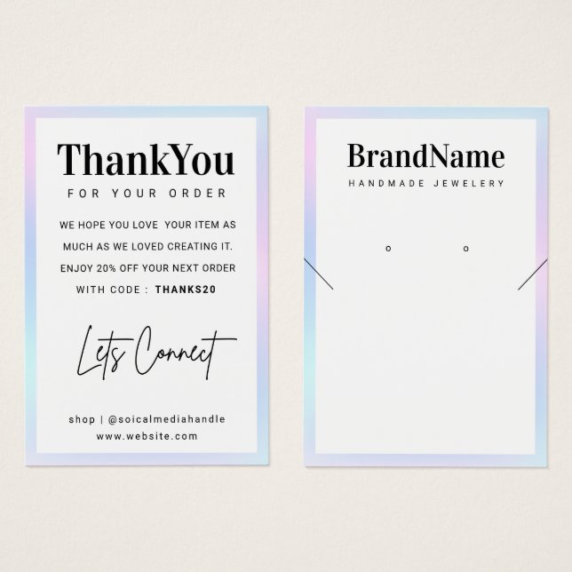 Holographic Logo Necklace Ohrringe Danke-Karte (Vorne & Hinten)