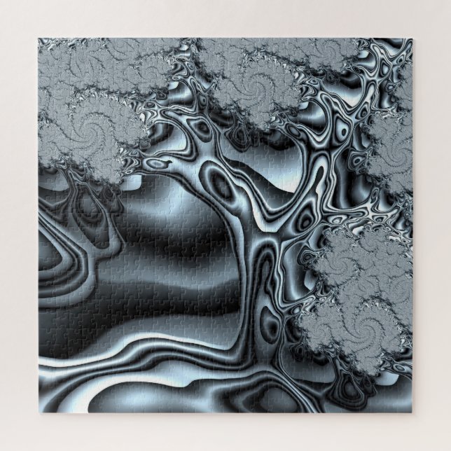 Holographic Look Fraktal Tree in Silvery Blue Puzzle (Vertikal)