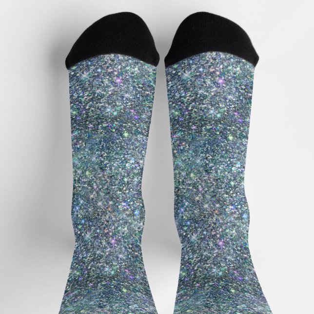 Holographic Luxury Navy Rainbow Glitzer Socks Socken (Oben)