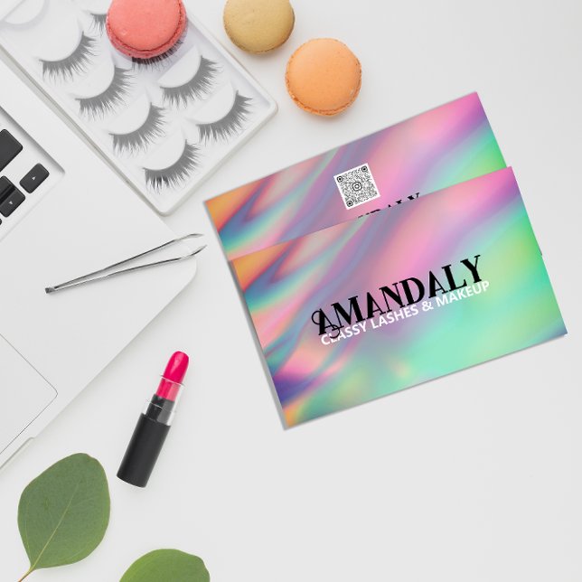 Holographic Makeup Artist Eyelash QR LOGO Gold Visitenkarte (Holographic Makeup Artist Eyelash QR LOGO Gold Business Card)