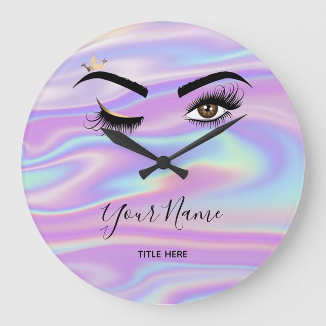 Holographic Makeup artist Wink Eye Lash Extensions Große Wanduhr (Vorderseite)
