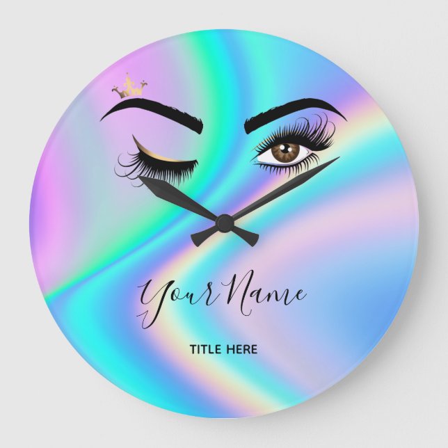 Holographic Makeup artist Wink Eye Lash Extensions Große Wanduhr (Vorderseite)