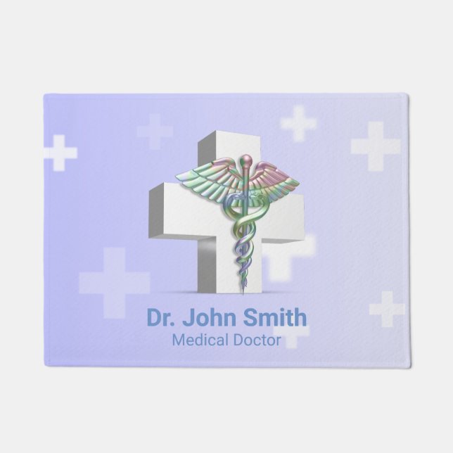 Holographic Medical 3D Caduceus White Cross Fußmatte (Vorderseite)