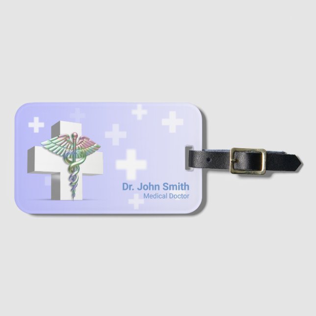 Holographic Medical 3D Caduceus White Cross Gepäckanhänger (Vorderseite (Horizontal))