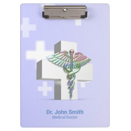 Holographic Medical 3D Caduceus White Cross Klemmbrett