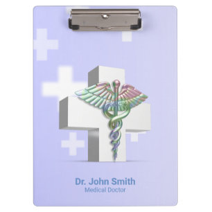 Holographic Medical 3D Caduceus White Cross Klemmbrett