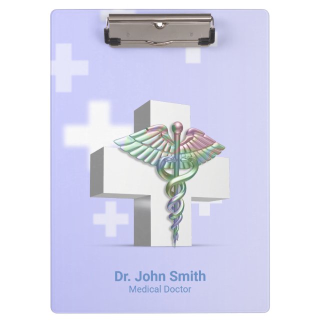 Holographic Medical 3D Caduceus White Cross Klemmbrett (Vorderseite)