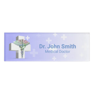 Holographic Medical 3D Caduceus White Cross Namenschild