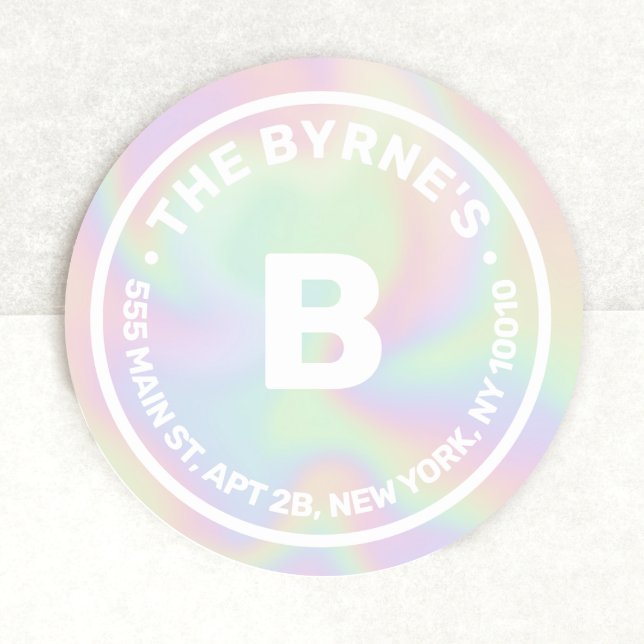 Holographic Monogram Address Classic Round Aufkleb Runder Aufkleber (Von Creator hochgeladen)