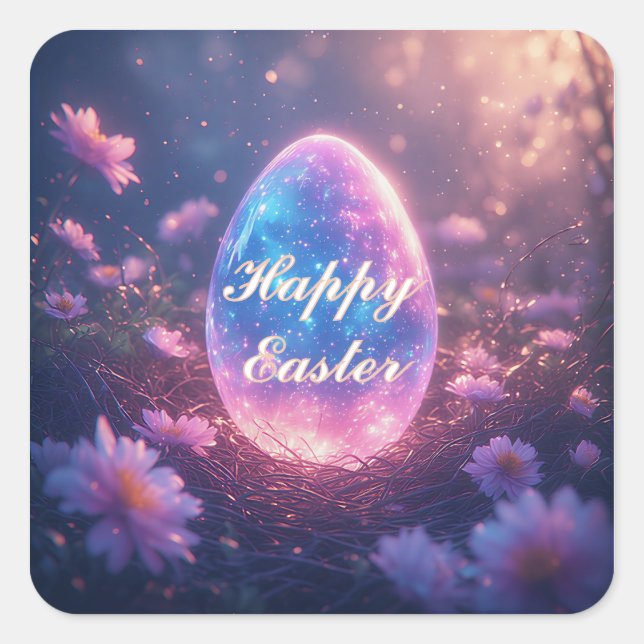 Holographic Neon Easter Egg Card Quadratischer Aufkleber (Vorderseite)